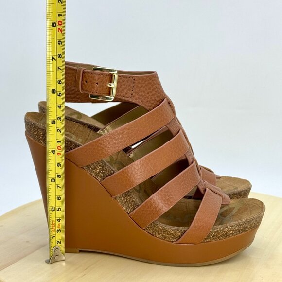 Sam Edelman Brown Nayla Leather Cage Strappy Platform Wedge Sandals Size 7.5 - Picture 9 of 13